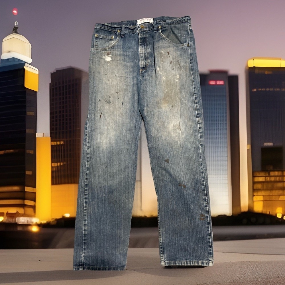 Wrangler Relaxed Fit Jeans 36x32 Distressed Paint Splatter Workwear Grunge Y2K